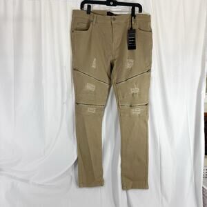 True Rock Men’s Ripped Jeans Tan Distressed Denim Size 38x30